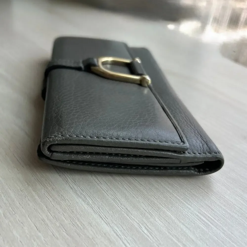 Gucci Continental Bifold Wallet Gray Leather Horsebit Gold‎ Hardware - Picture 9 of 16